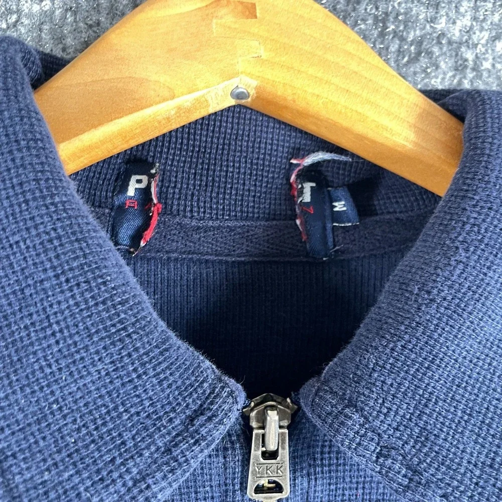 Polo Sport Ralph Lauren Shirt Mens Medium Blue Half Zap Pockets Polo Y2K Loose